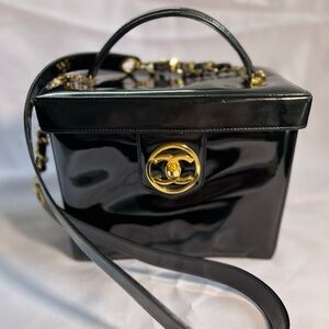 Vintage Chanel patent leather vanity bag with strap